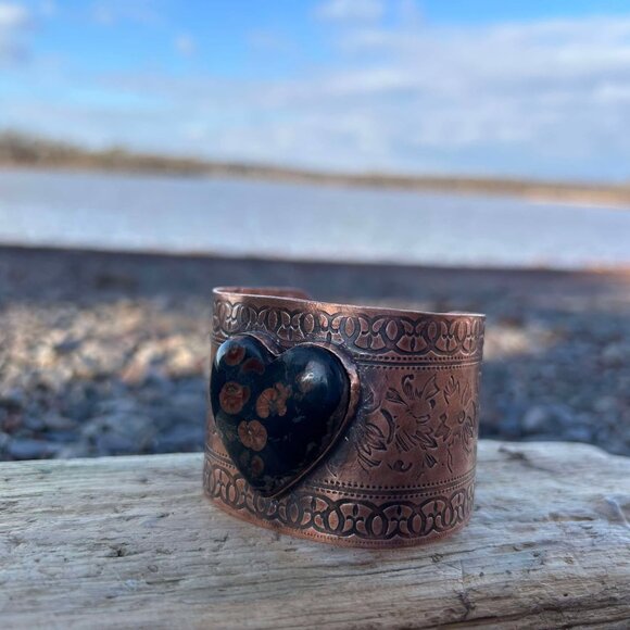 Copper and Peanut Obsidian Cuff Bracelet - Picture 4 of 5